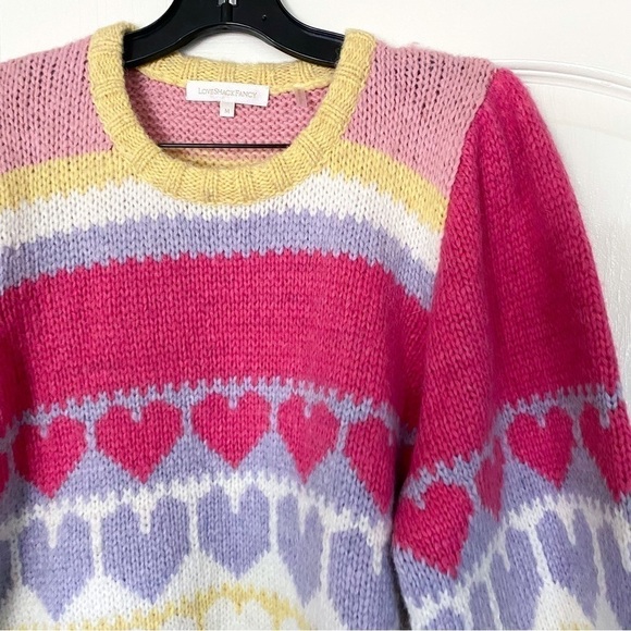 LoveShackFancy Sweater Shirelle Puff-Sleeve Heart Wool Alpaca Pink Icing M EUC - Picture 5 of 13